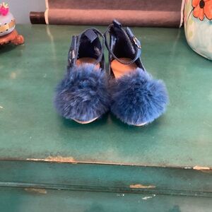Gorgeous Unique Blue Kids Dress Shoes with Fluffy Pom-Poms